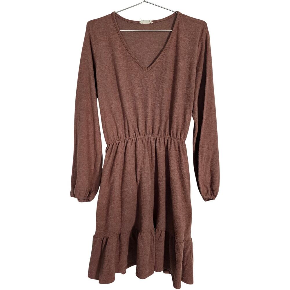 Urban Rose Dress Womens Large Dusty Rose Long Sleeve VNeck Cottagecore Boho Midi